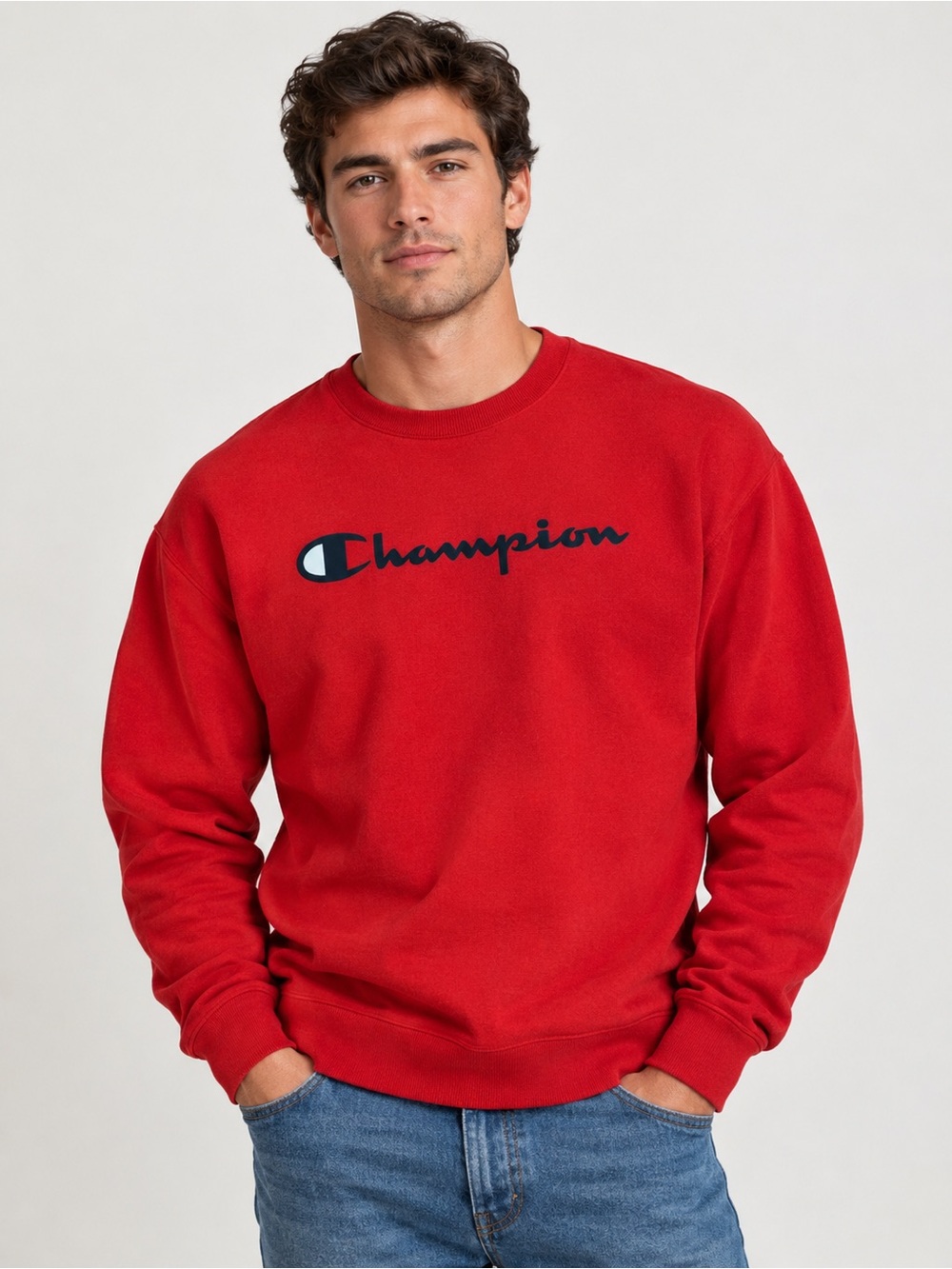Champion Red Crewneck Sweatshirt with Navy Logo